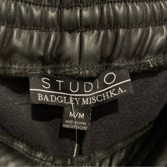 STUDIO Badgley Mischka Faux Leather Drawstring Jogger Pants Black Size M - Picture 9 of 13